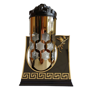 Ekskluzywny Znicz Szklany „Lustrzany Meander”  złoty| 1 szt.  z wkładem LED