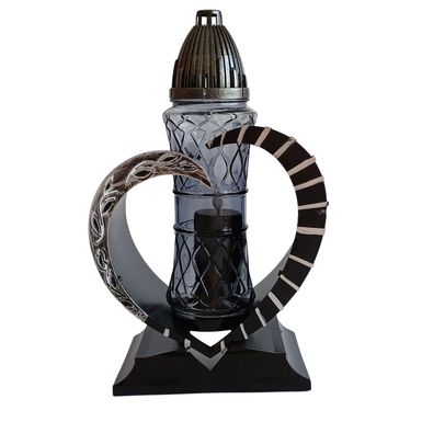 Nowoczesny Znicz Szklany  „Serce i Róża” - srebrny| 1 szt. z wkładem LED