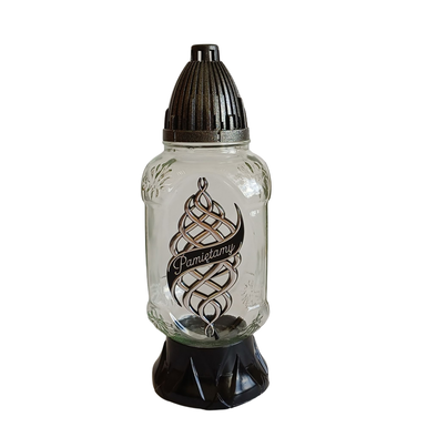 Klasyczny Znicz Szklany z Aplikacją „Pamiętamy”  | 1 szt bez wkładu