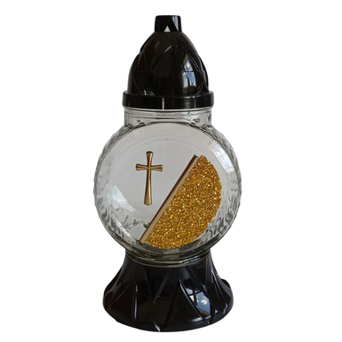 Ekskluzywny Znicz Szklany „Złoty Krzyż i Kryształ” | 1 sztuka bez wkładu