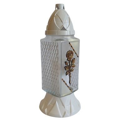 Znicz Szklany Kwadratowy "Biała Róża"  | 1 szt bez wkładu